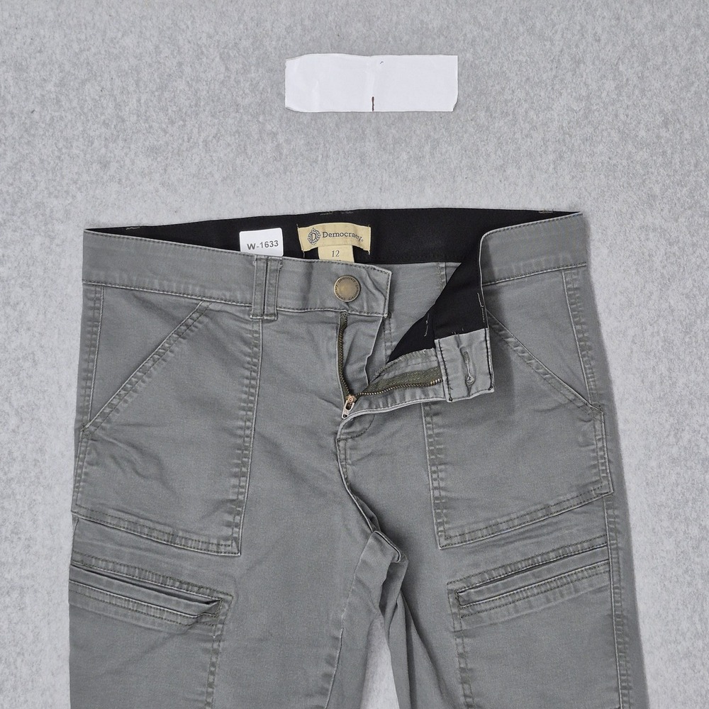 Democracy Women Pants 12 Gray Cargo Twill Button Zipper Slim 24" Inseam - Picture 6 of 15